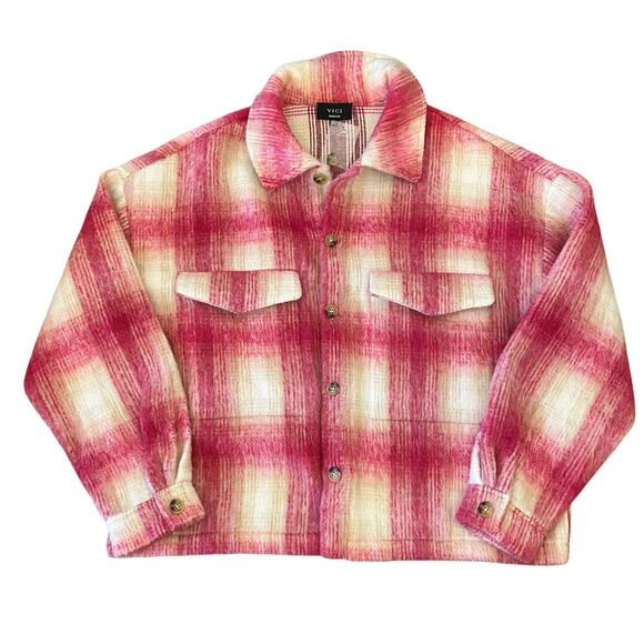 NWOT Vici Pink Plaid Shacket Medium Oversized Boxy - Picture 13 of 14
